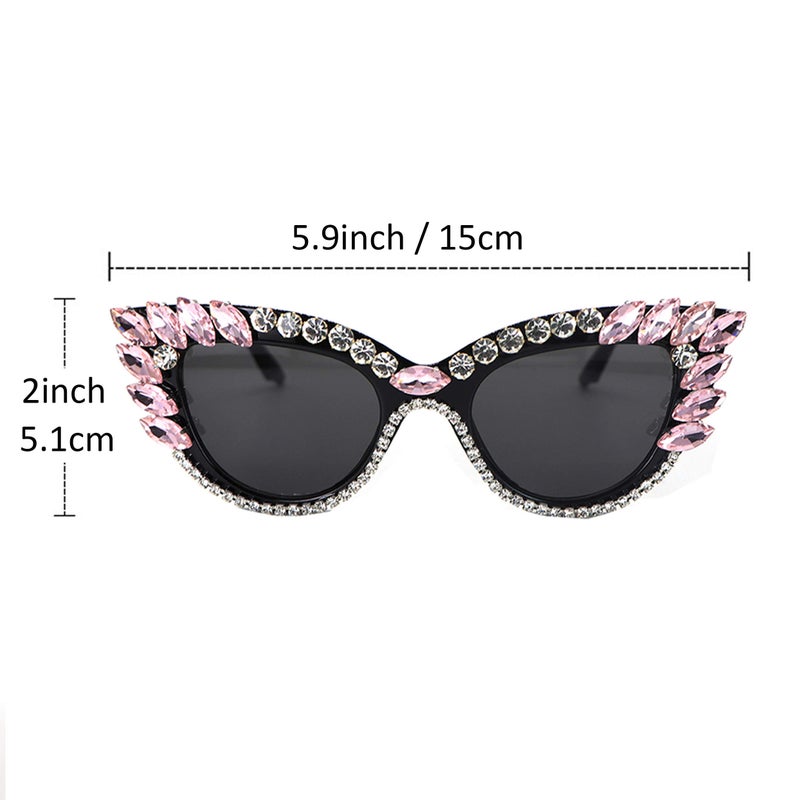 FUPRECIOUS نظارات شمسية كات آي ريترو للنساء FUPRECIOUS مع حماية UV400 مزينة بالأحجار اللامعة (وردي) - Image 5